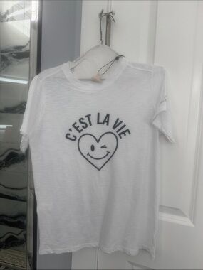 cinq a sept White Short Sleeve Tee with Black Heart Wink Graphic
